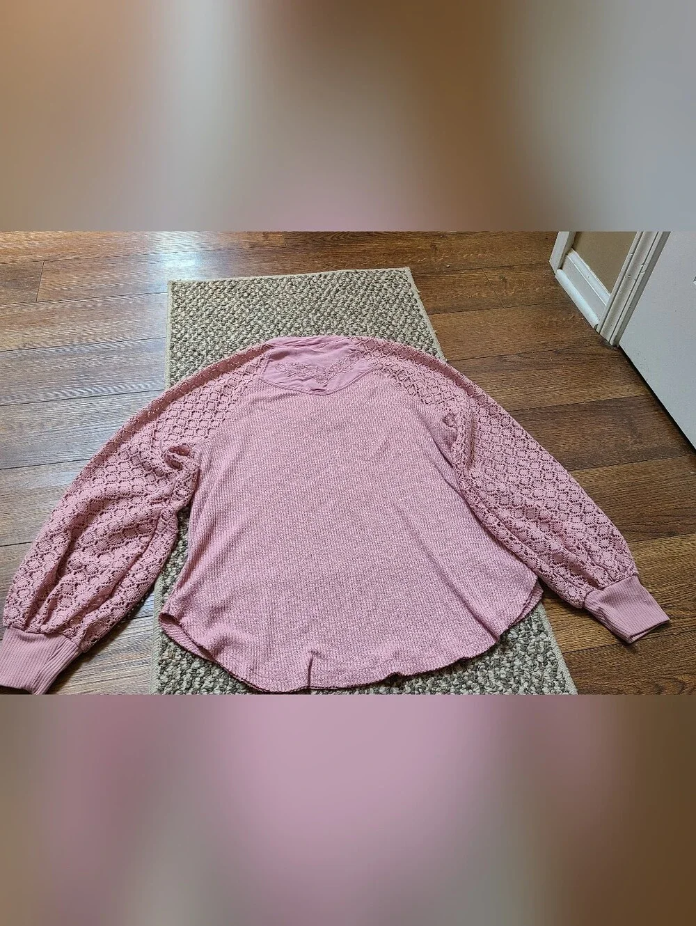 Free People Sweetest Thing Lace Sleeve Embroidered Thermal Top Med